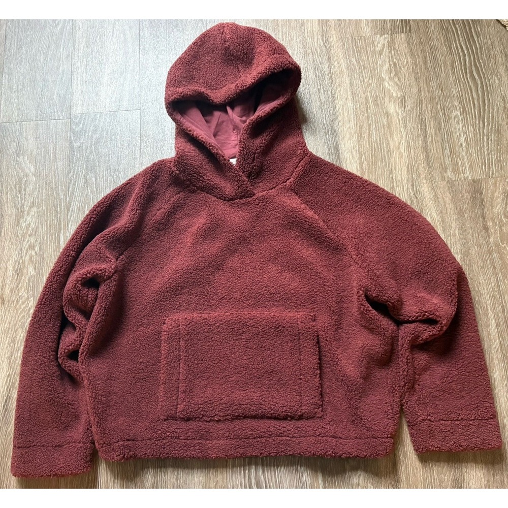 Vince Hoodie Women medium Burgundy Excellent Faux Fur Teddy Pullover